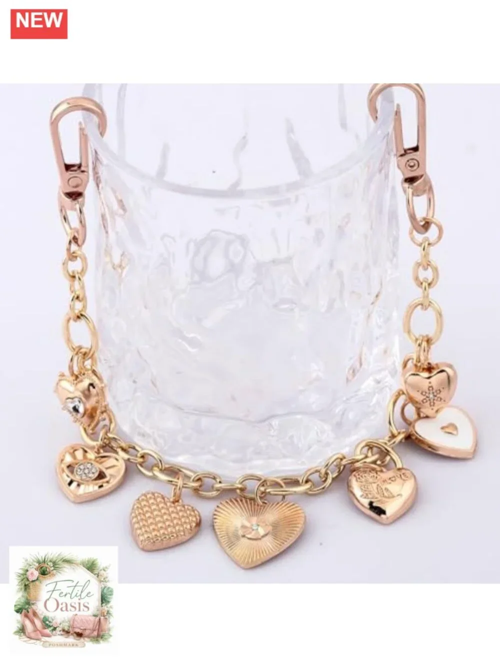 Gold Heart Charm Bag Chain Keychain Purse Charm Accessory